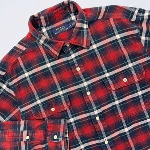 Polo Ralph Lauren Flannel Work Shirt Men's Large Plaid Button Up Long Sleeve